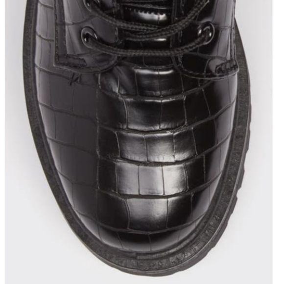 Black Croc Embossed Combat Boots - Picture 2 of 10